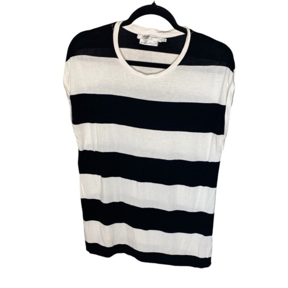 CONTEMPORAINE PAR SIMONS Womens Black and White Striped Top Shirt